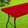 Smiry Rectangle Picnic Table Cloth, Waterproof Elastic Fitted Tablecloths for 8 Foot Tables, Washable Polyester Table Cover for Camping, Indoor and Outdoor (Red, 36"x96")