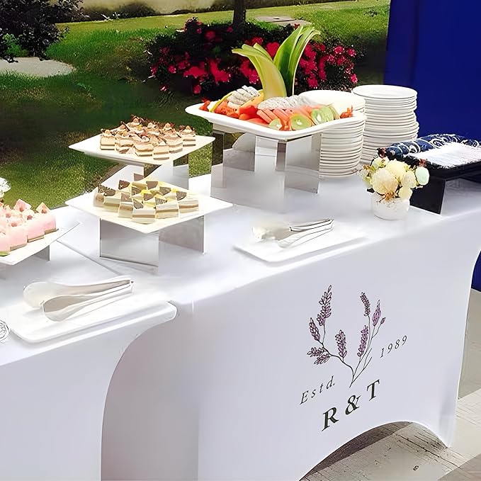 Personalized Table Cloth with Logo Image Customized Tablecloth 4FT/5FT/6FT/8FT Spandex Customized Table Cover Promotional Business Tradeshow Events Birthday Party Wedding (4FT Spandex(Closed back))