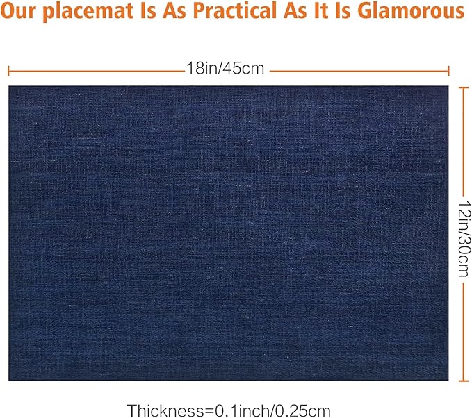 Placemats Set of 6,Washable,Heat and Stain Resistant Indoor/Outdoor Place mats,Vinyl Woven Non Slip Table Mats for Restaurant Table Protection,PVC Placemats(Navy Blue,6PCS)