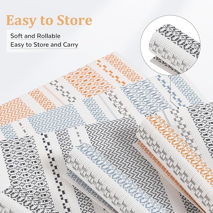 FAVE Boho Vinyl Placemats Set of 6, Durable Woven Place Mats Washable Heat Resistant PVC Table Mats for Parties,Weddings, Dining,Banquet(Gray, 6PCS)