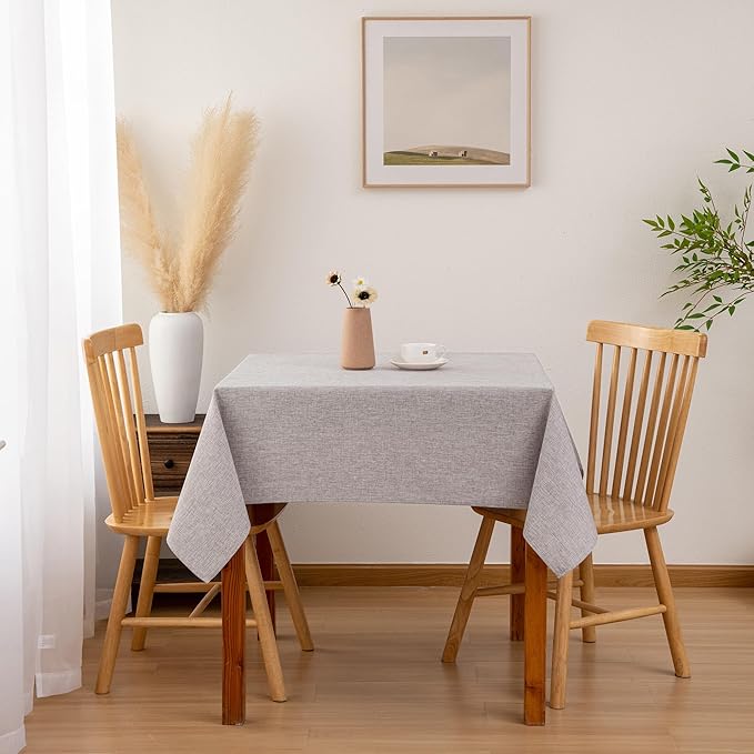 Hiasan Faux Linen Square Tablecloth - Wrinkle and Stain Resistant Washable Table Cloth for Kitchen Dining Room Holiday Table Cover for Party Dinner, Stone, 60 x 60 Inch