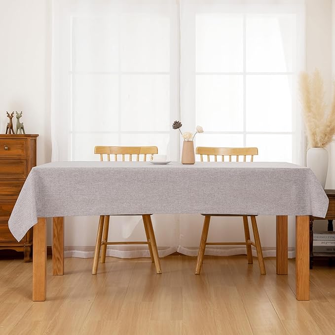 Hiasan Faux Linen Rectangle Tablecloth - Wrinkle and Stain Resistant Washable Table Cloth for Kitchen Dining Room Holiday Table Cover for Party Dinner, Stone, 70 x 140 Inch