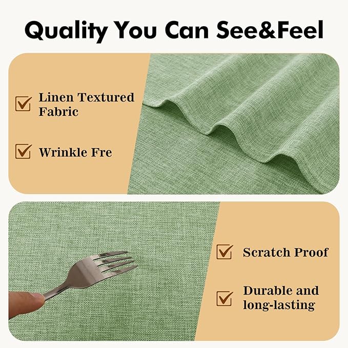JIUZHEN Rectangle Table Cloth Faux Linen Farmhouse Tablecloth Wrinkle and Stain Resistant Decorative Fabric Table Cover for Kitchen, Dining Room, Parties and Camping, Sage Green, 70 x 108 Inch