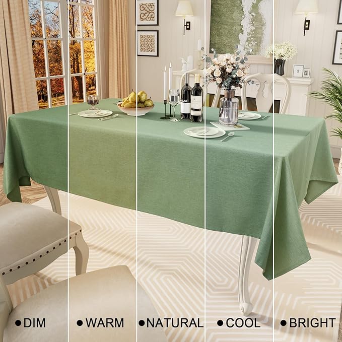 Smiry Rectangle Table Cloth Linen Textured, Waterproof Spillproof Anti-Wrinkle Burlap Tablecloth, Washable Decorative Fabric Table Cover for Dining, Party, Banquet, 60 x 84 Inch, Sage Green
