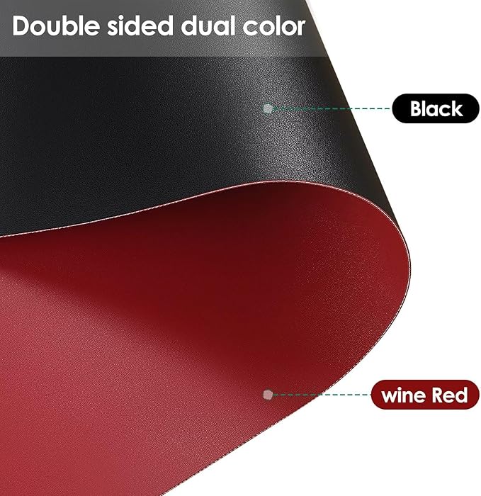 Round Table Pad,1.8mm Thick,Dia.43 Inch,Round Leather Table Cover,Round Table Protector,Round Dining Table Protector,Round Table Top Protector.(Dia.43,Black+Wine Red)