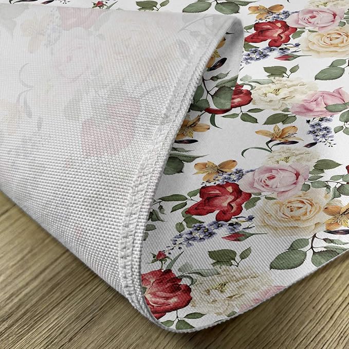 Ambesonne Shabby Flora Place Mats Set of 4, Summer Spring Season Buds Roses Lilacs Flowers Leaves Print, Washable Fabric Placemats for Dining Table, Standard Size, Pale Pink Cream