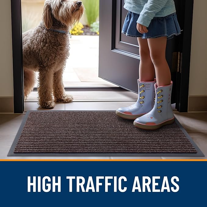 OLANLY Front Door Mat Indoor Outdoor Entrance, Waterproof Heavy Duty Doormat, Fade Resistant, Low Profile, Easy Clean Patio Porch Welcome Floor Mats for Entry, 71x47, Tan