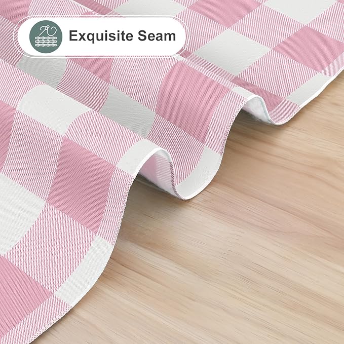 misaya Square Waterproof Vinyl Table Cloth, Buffalo Flannel Backed Tablecloth, Wipeable Plastic Table Cover for Valentine's Day, Dinner, Kitchen, Outdoor (54" x 54", Pink and White)