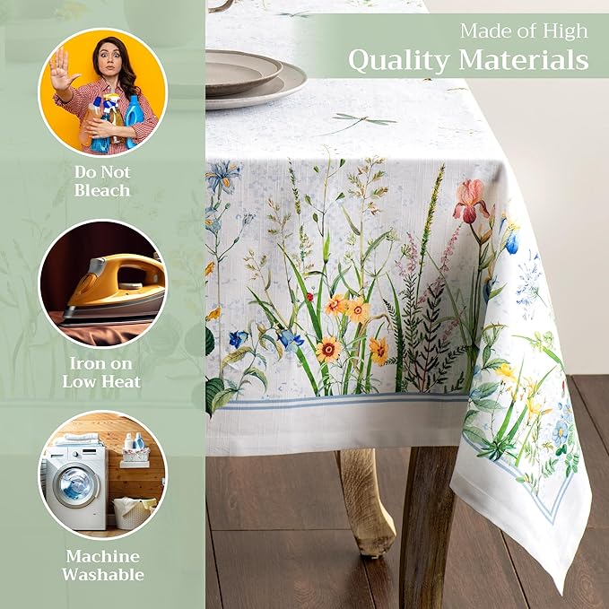 Maison d' Hermine Table Cloth Rectangle Table 100% Cotton 60 x 108 Inches Tablecloth Reusable Decorative for Dining Room Farmhouse Home Valentines Day Decorations Spring Summer - Fleurs De Mai