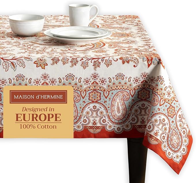 Maison d' Hermine Table Cloth Rectangle Table 100% Cotton 60 x 108 Inches Fall Tablecloth Reusable Everyday Use for Thanksgiving Christmas Decorations Dining Farmhouse Party (Cachemire)