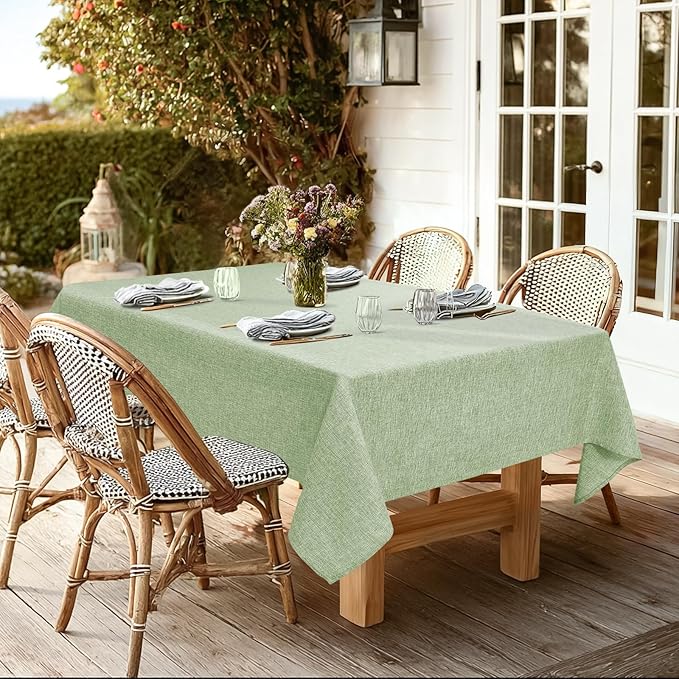 JIUZHEN Rectangle Table Cloth Faux Linen Farmhouse Tablecloth Wrinkle and Stain Resistant Decorative Fabric Table Cover for Kitchen, Dining Room, Parties and Camping, Sage Green, 60 x 102 Inch