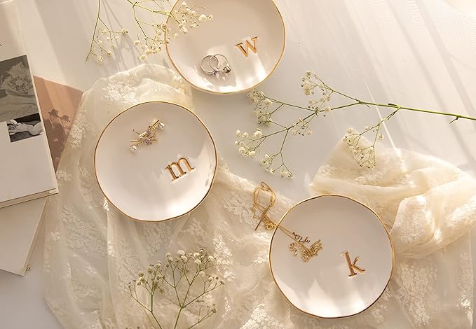 COLLECTIVE HOME - Ceramic Jewelry Tray, Decorative Trinket Dish for Rings Earrings Necklaces Bracelet Watch Keys, Birthday Mother's Day Christmas Gift for Women, 4.75", Glossy (b)