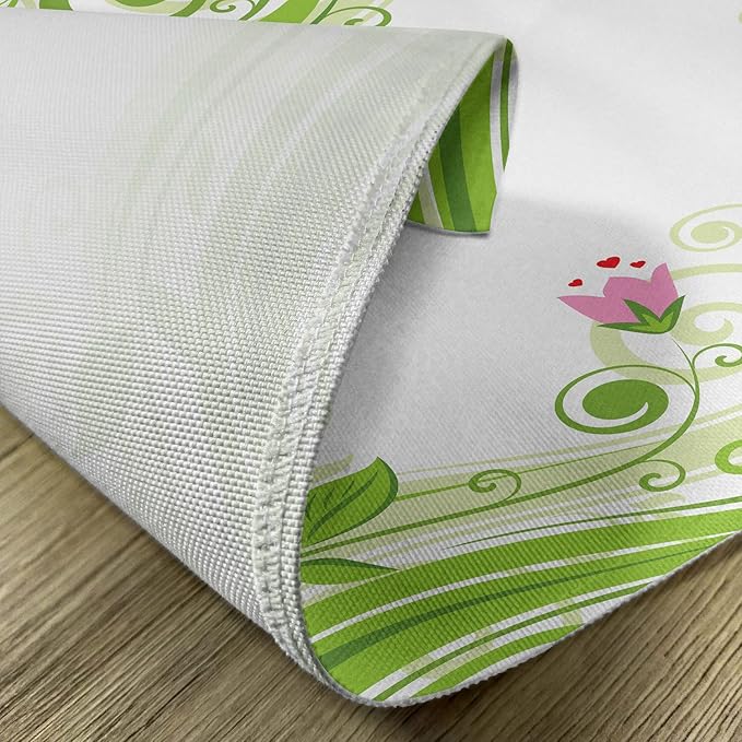 Ambesonne Green Flower Place Mats Set of 4, Blossoming Abstract Elements Swirls Springtime Foliage Illustration, Washable Fabric Placemats for Dining Room Kitchen Table Decor, Lime Green Pink Red