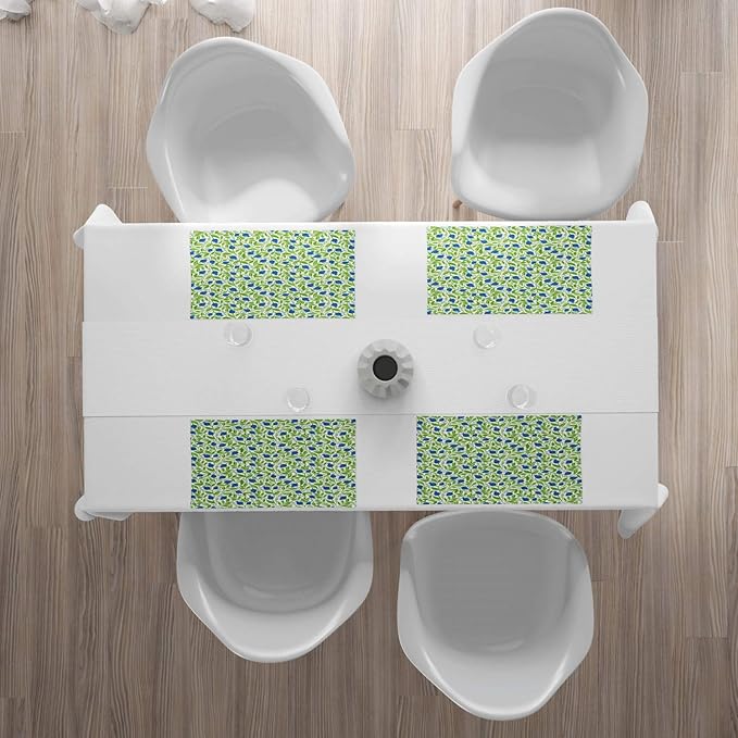 Ambesonne Fruits Place Mats Set of 4, Flowering Blueberry Blossoms Vivid Leaf Branches Nature Plants Design, Washable Fabric Placemats for Dining Table, Standard Size, Violet Blue Lime Green
