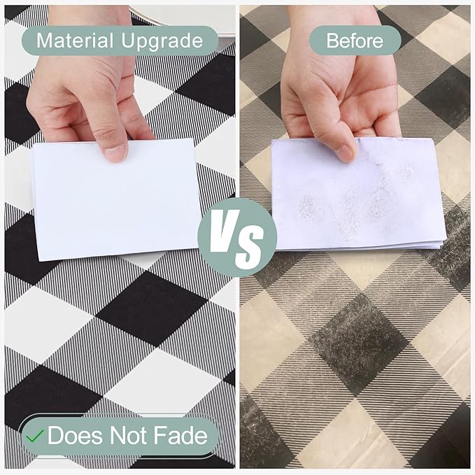 misaya Rectangle Waterproof Vinyl Table Cloth, Buffalo Flannel Backed Tablecloth, Wipeable Plastic Table Cover for Dinner, Kitchen, Outdoor (60" x 144", Black and White)