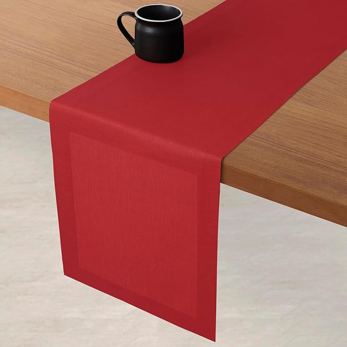 D'Moksha Homes Linen Table Runner 60 Inches - 100% Pure Linen Bright Red Table Runner 14 x 60 Inch for Coffee Tables, Dresser, Valentines, Spring, Easter - Machine Washable