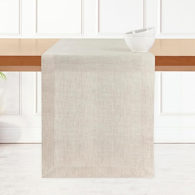 D'Moksha Homes Linen Light Natural Table Runner 72 Inches Long - 100% Pure Linen 14 x 72 Inch Table Runner for Dining, Valentines, Spring, Easter - Machine Washable