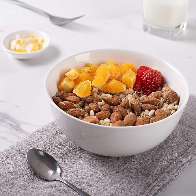 DELLING 30 OZ Ceramic Soup Bowls Set of 6 - Large White Serving Bowls for Kitchen, Pasta, Salad, Rice, Oatmeal, Microwave Safe