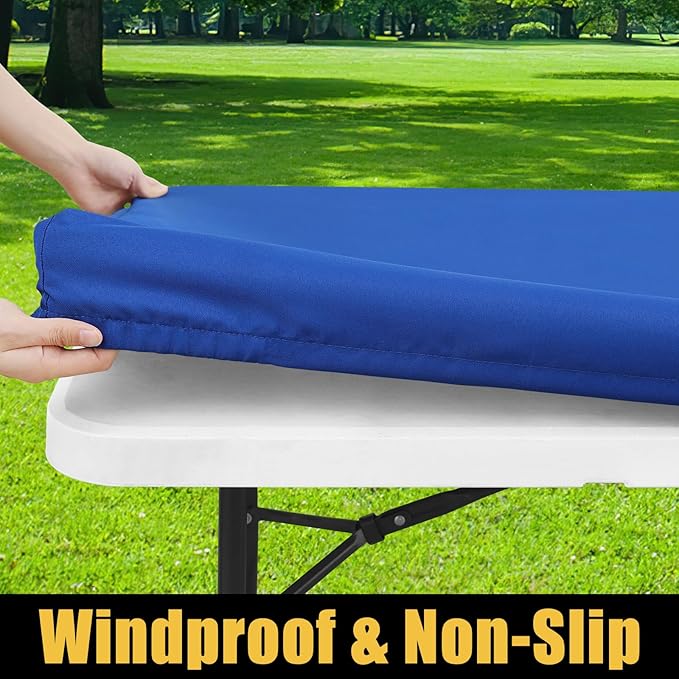 Smiry Rectangle Picnic Table Cloth, Waterproof Elastic Fitted Tablecloths for 5 Foot Tables, Washable Polyester Table Cover for Camping, Indoor and Outdoor (Blue, 36"x60")