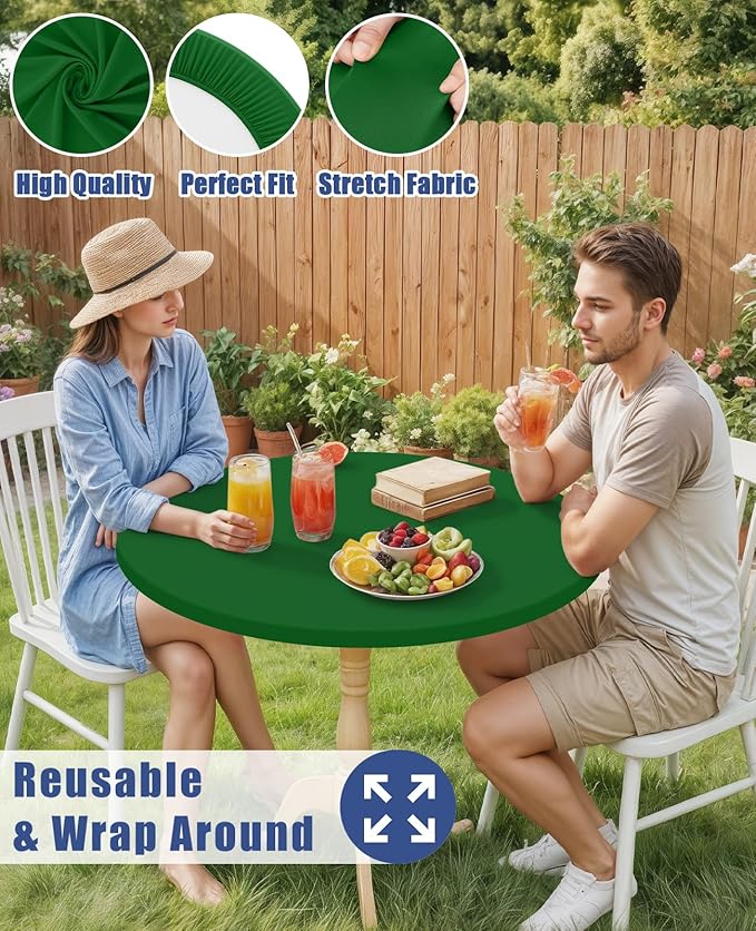 Round Spandex Tablecloth, Elastic Fitted Waterproof Tablecloths for 45"-56" Tables, Stretch Washable Picnic Table Cover for Camping, Dining, Indoor and Outdoor, Emerald Green