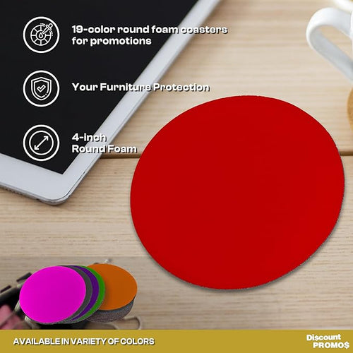10 Round Foam Bud Coasters Pack, 4 inch - PU Foam, Party Favor - Red