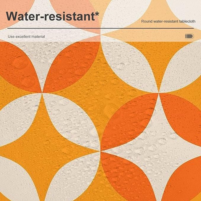 Retro Mid Century Round Tablecloth, Abstract Geometric Mid Century Colorful Pattern Print Tablecloth for Home Party Dining Room Kitchen Decor 70Inch(178cm)