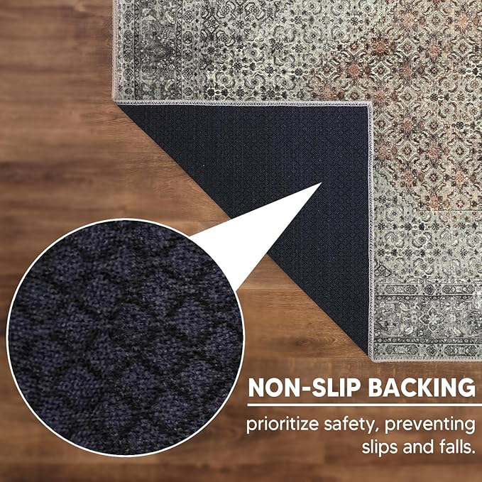 Keen Home Design 5x7 Rug - Machine Washable Area Rug with Non-Slip Backing, Ideal for Living Room, Dining Room, Bedroom - Vintage, Easy Clean, Durable, Low Pile - (5' x 7')