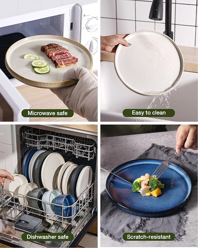 famiware Star Plates and Bowls Sets, Modern Stoneware Dinnerware Sets for 6, 18-Piece Kitchen Dish Set - Chip and Scratch Resistant, Microwave and Dishwasher Safe Tableware, Cappuccino White