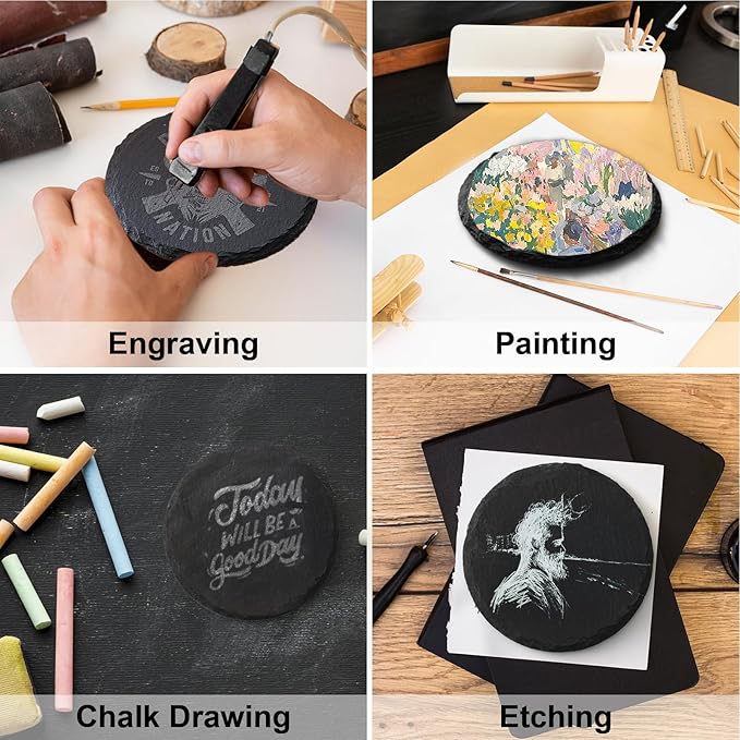 Slate Coasters Set of 48,4-Inch Black Round Stone Drink Coasters with Scratch-Resistant Backing, Durable Tabletop Protection for Home Office Kitchen, Ideal Housewarming Wedding Gifts