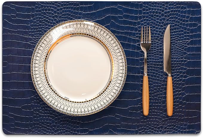 Set of 6 Faux Leather Placemats, PU Table Mats, Waterproof, Stain Resistant, Heat Resistant, Easy to Clean for Kitchen Dining Table,Conference Table