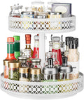 Lazy Susan Organizer 2 Tier - Turntable Spice Rack 12 inch Adjustable Metal Rotating Lazy Susan for Cabinet Pantry Kitchen Countertop Dining Table Cupboard Bathroom Vanity Storage White