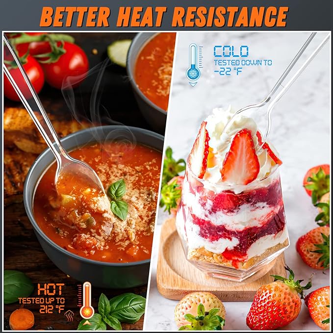 360pc 6.8" Clear Plastic Spoons Heavy Duty with Heat Resistant & BPA Free, Solid and Durable Plastic Cutlery, Premium Disposable Spoons for Party Supply