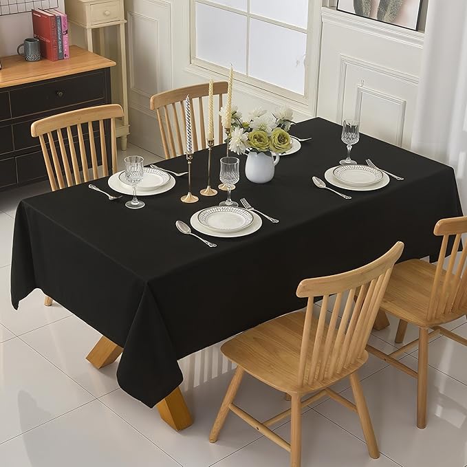 10-Pack 60x144 inch Black Table Cloths, Solid Stain and Wrinkle Resistant Oblong Tablecloth, Premium Plain Weave Polyester Fabric Rectangle Table Linen Covers for Hotel, Banquet