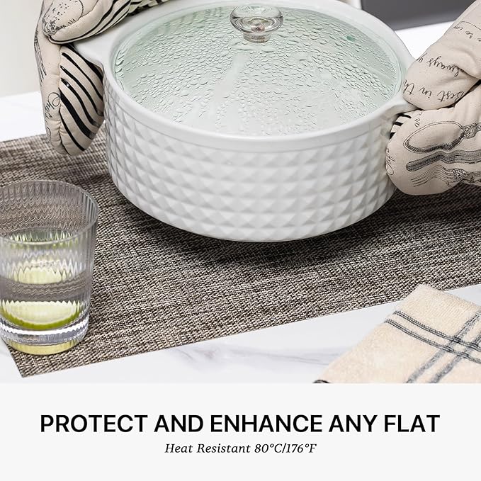 LEXMORE Placemats Set of 6 Vinyl/Plastic Woven Place Mats for Kitchen Table Indoor/Outdoor Washable Placemat Wipeable Dining Table Mats(Cappuccino)