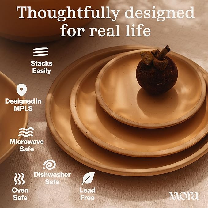 MORA Small Plates Set of 4, 6.5 inch Ceramic Pottery Dessert Plates - Microwave, Oven and Dishwasher Safe - Liquorice