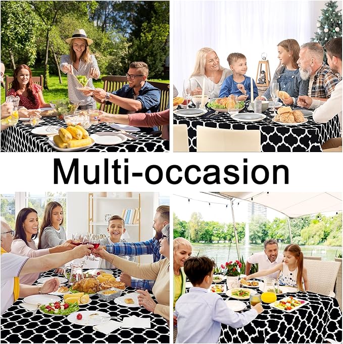 Smiry Rectangle Table Cloth, Waterproof Vinyl Tablecloth with Flannel Backing for Rectangle Tables, Wipeable Spillproof Plastic Tablecloths for Dining, Camping, Indoor and Outdoor (54"x120", Black)
