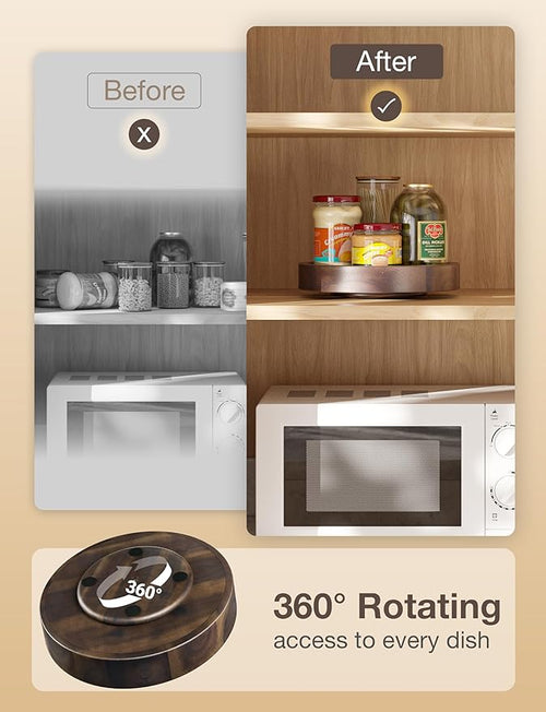 10” Small Lazy Susan Organizer, Acacia Wooden Lazy Susan Turntable for Cabinet - 360° Swivel Pantry Organizers and Storage for Home and Kitchen - Decorative Tray, Cheese Board (Walnut Color)
