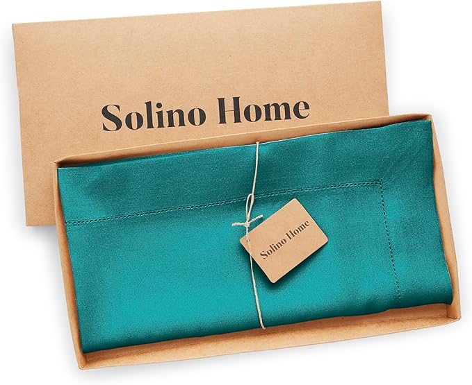 Solino Home Linen Tablecloth 54 x 72 Inch - Classic Hemstitch 100% Pure Linen Teal Table Cloth for Rectangle Tables - Machine Washable Tablecloth