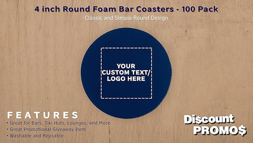 100 Round Foam Bud Coasters Pack, 4 inch - Customizable Text, Logo - PU Foam, Party Favor - Navy Blue