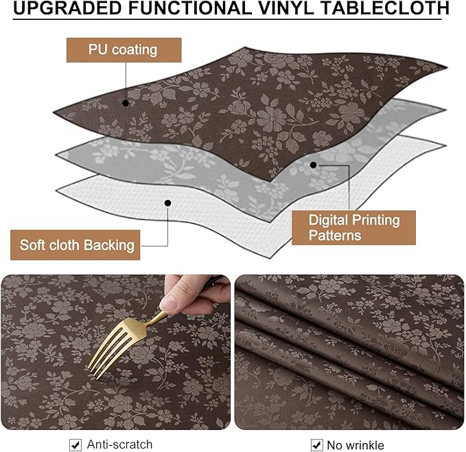 Smiry Rectangle Table Cloth, Waterproof Heavy Duty Vinyl Tablecloths, Wipeable Washable Table Cover for Kitchen and Dining Room (Coffee, 52" X 70")