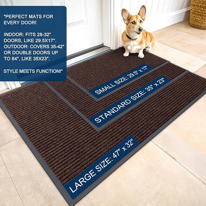 OLANLY Front Door Mat Indoor Outdoor Entrance, Waterproof Heavy Duty Doormat, Fade Resistant, Low Profile, Easy Clean Patio Porch Welcome Floor Mats for Entry, 35x30, Brown