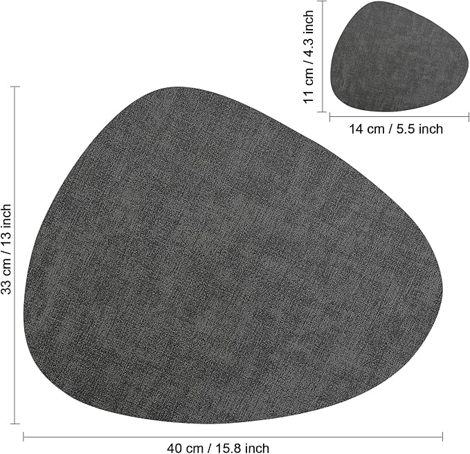 Placemats and Coasters, Washable Reversible Placemats Round Faux Leather Wipeable Place Mats Non Slip Heat Resistant Indoor Outdoor Table Mats (Set of 6, Gray Green)