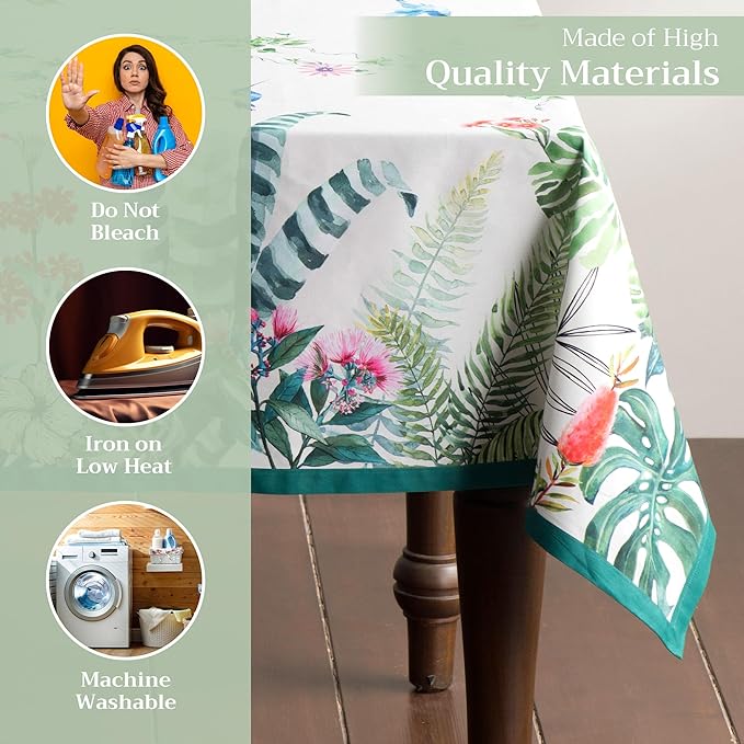 Maison d' Hermine Table Cloth Rectangle Table 100% Cotton 70 x 108 Inches Tablecloth Reusable Decorative for Dining Room Farmhouse Home Valentines Day Decorations Spring Summer - Tropiques