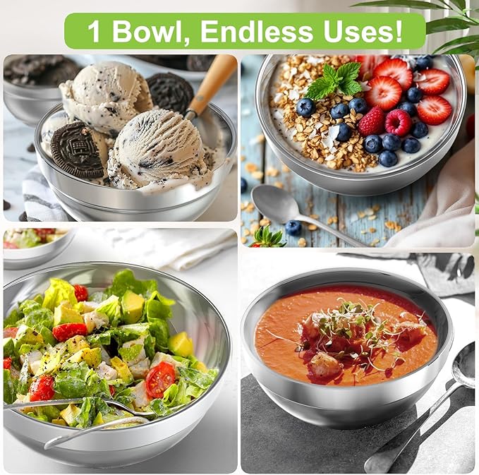 Stainless Steel Bowls Bulk, 20 Pack 4.5in 12.8oz 380ml Mini Small SUS304 Double Wall Insulated Stackable Metal Eating Bowl Containers for Restaurant Serving Snacks Ice Cream Soup Cereal Rice