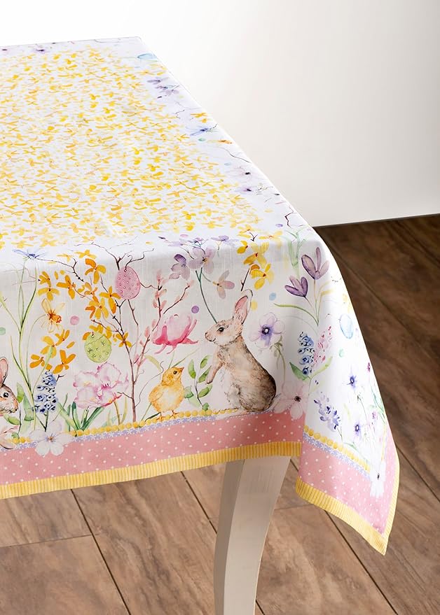 Maison d' Hermine Table Cloth Square Table 100% Cotton 54 x 54 Inches Tablecloth Reusable Decorative for Dining Room Farmhouse Home Valentines Day Decorations Spring Summer - Easter Zest
