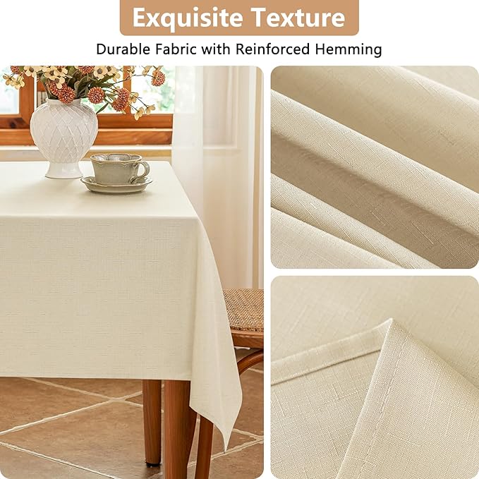 Beige Fabric Rectangle Table Cloth Faux Linen Textured Water Resistant & Washable Rectangular Tablecloth Spill Proof for Dining Kitchen Party55 x 70 Inch