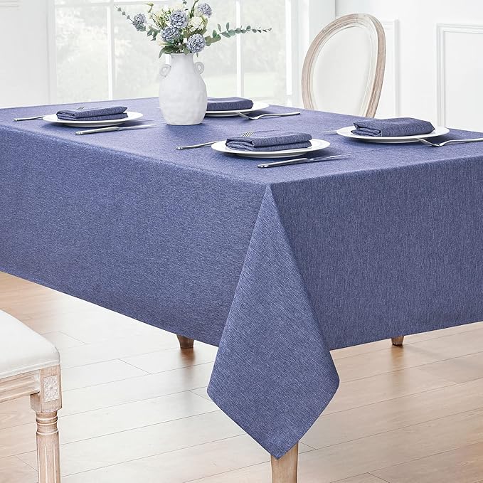Rectangle Tablecloth Linen Textured Waterproof & Stain Resistant Table Cloth Wrinkle Free Decorative Fabric Farmhouse Table Cover for Dining/Party/Buffet/Wedding, 60 x 120 Inch, Demin Blue