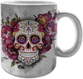 Sweet Gisele Sugar Skull Ceramic Mug, Floral Print Coffee Cup, Day of the Dead Design, Beautiful Vivid Colors, Great Novelty Mugs 11 Fl Oz Silver
