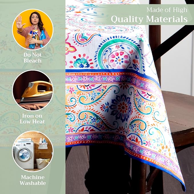 Maison d' Hermine Table Cloth Rectangle Table 100% Cotton 70 x 120 Inches Tablecloth Reusable Decorative for Dining Room Farmhouse Home Valentines Day Decorations Spring Summer - Indian Floral