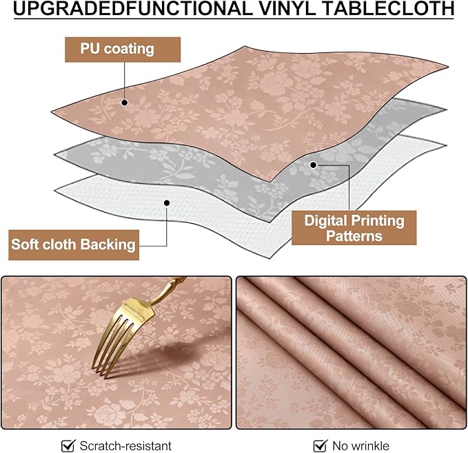 Smiry Square Table Cloth, Waterproof Heavy Duty Vinyl Tablecloths, Wipeable Washable Table Cover for Kitchen and Dining Room (Tan, 54" X 54")